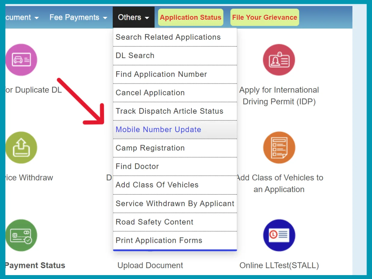 Driving Licence update mobile number